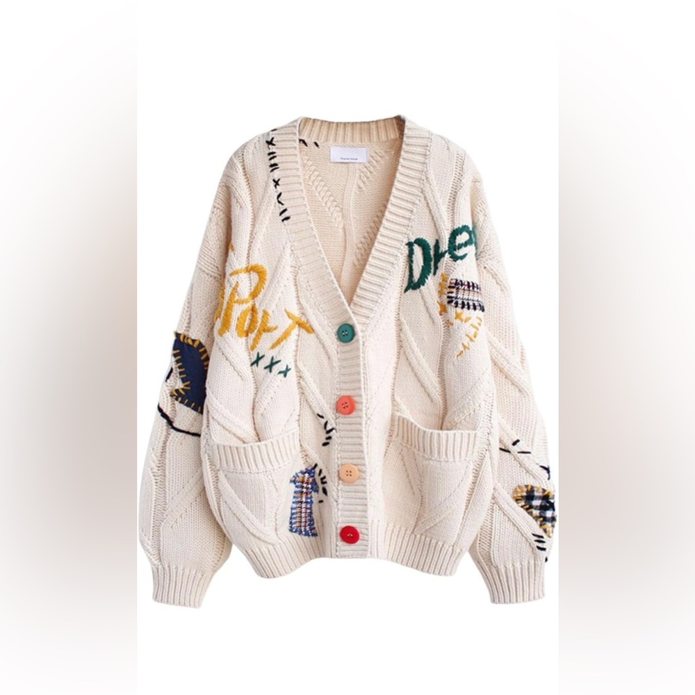 Colorful Button Cream Sweater - Picture 3 of 4